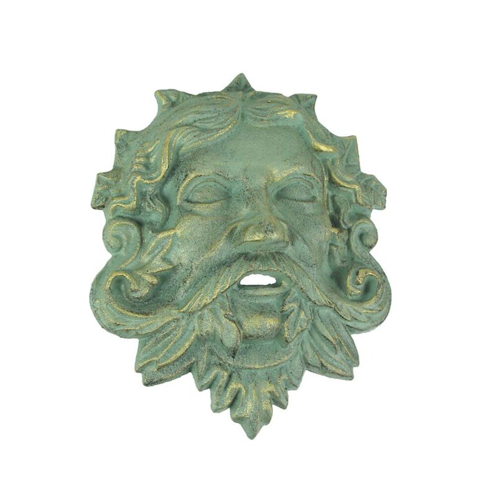 Cast Iron Celtic Green Man Wall Hanging Antiqued Verdigris Green Finish